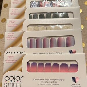 Bundle of 5 Sets: Color Street Nail Polish Strips - Red, Blue, Silver, White